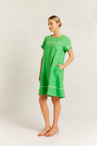 Laine Linen  Dress in Clover