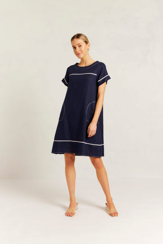 Laine Linen Dress in Navy