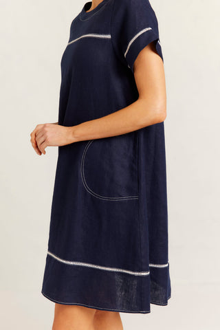 Laine Linen Dress in Navy