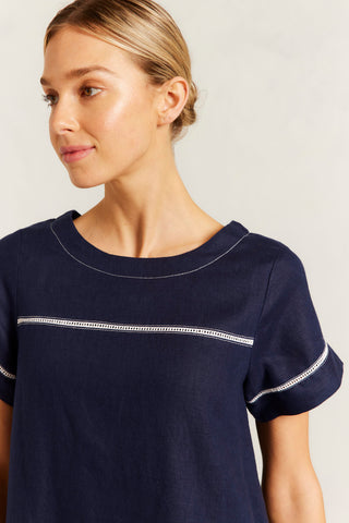 Laine Linen Dress in Navy