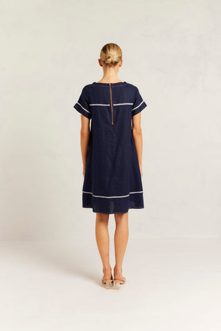 Laine Linen Dress in Navy