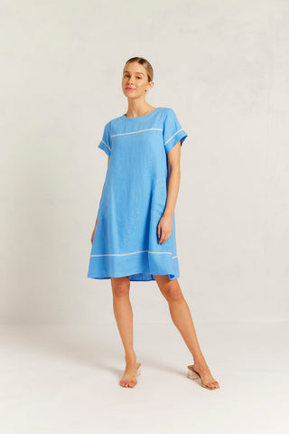 Laine Linen Dress in Cornflower