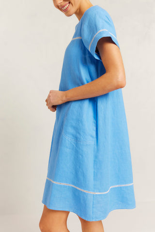 Laine Linen Dress in Cornflower