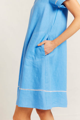 Laine Linen Dress in Cornflower