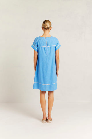 Laine Linen Dress in Cornflower