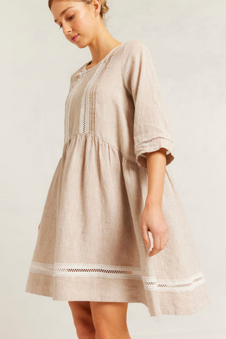 Babydoll Lace Linen Dress in String