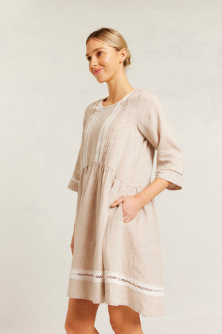 Babydoll Lace Linen Dress in String