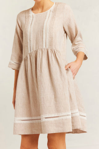 Babydoll Lace Linen Dress in String