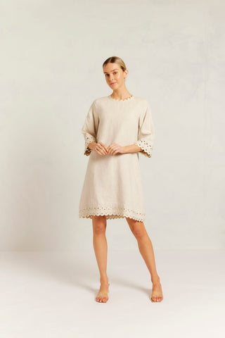 Claire Linen Dress in String/Gold