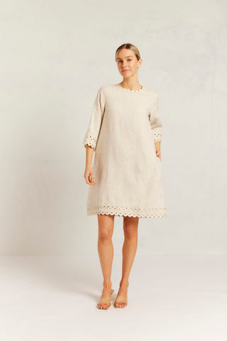 Claire Linen Dress in String/Gold