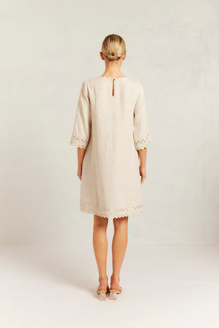 Claire Linen Dress in String/Gold