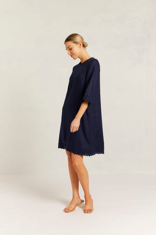 Claire Linen Dress in Navy