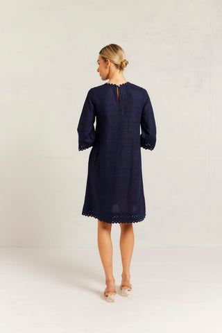 Claire Linen Dress in Navy