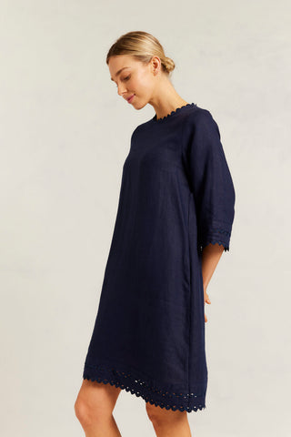 Claire Linen Dress in Navy