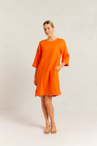 Claire Linen Dress in Tangelo