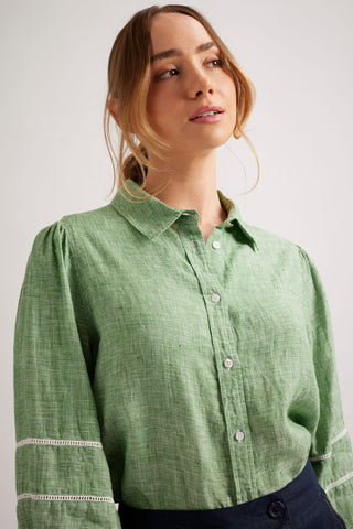 Stella Linen Shirt in Olive Houndstooth