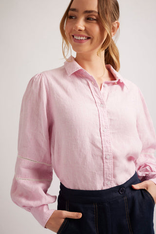 Stella Linen Shirt in Pale Pink Houndstooth