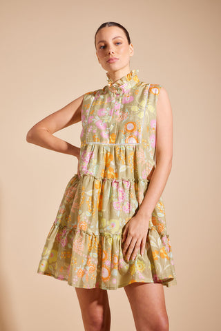 Modena Cotton Silk Dress in Sage Rosa's Garden Print