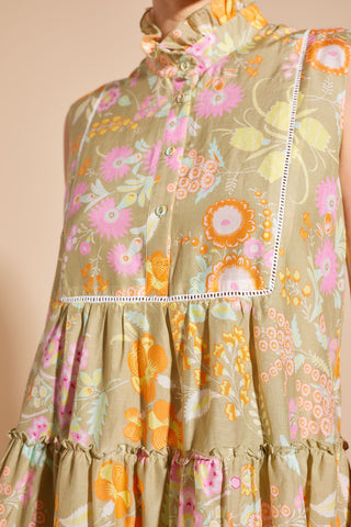 Modena Cotton Silk Dress in Sage Rosa's Garden Print