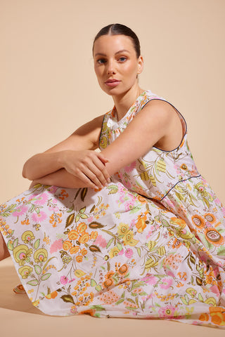 Portofino Cotton Silk Dress in Ivory Rosa's Garden Print