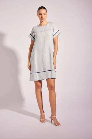 Laine Linen Dress in Beige Stripe