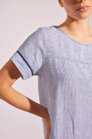 Laine Linen Dress in Navy Stripe