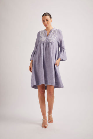 Rover Linen Dress in Navy Houndstooth