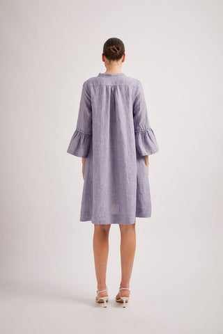 Rover Linen Dress in Navy Houndstooth