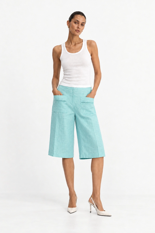 Bermuda Linen Short In Aquamarine