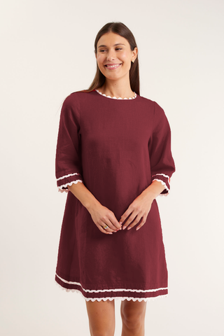 Claire Linen Dress In Burgundy