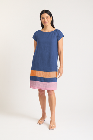 Connie Splice Linen Dress In Denim
