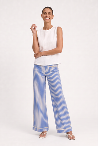Florence Linen Pant in Santorini Breton Stripe