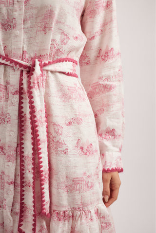 Messina Linen Dress in Scarlet French Toile