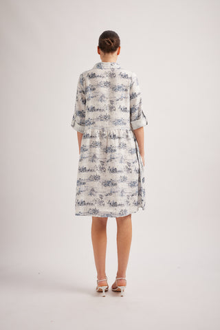 Maxine Linen Dress in Navy French Toile