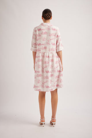 Maxine Linen Dress in Scarlet French Toile