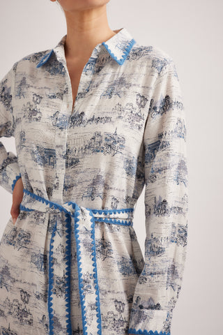 Messina Linen Dress in Navy French Toile