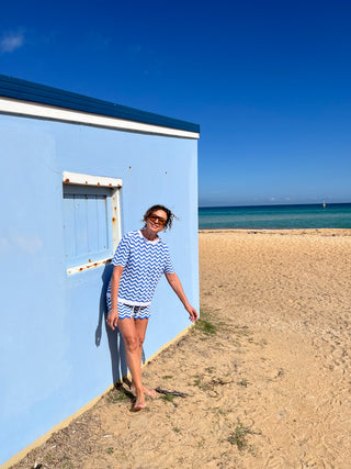 Rae Top In Cornflower/White