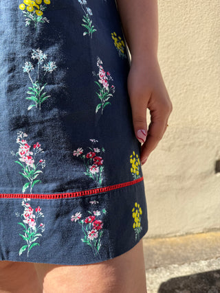 Jodie Linen Dress in Navy Lily Print