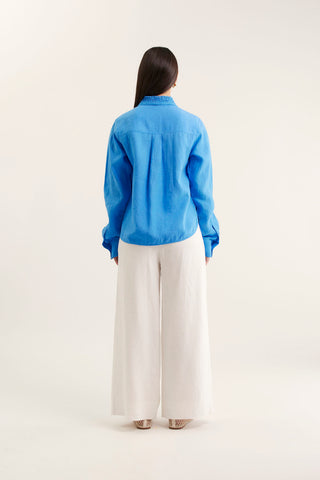 Lacey Linen Shirt In Cornflower