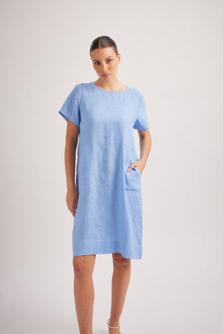 Chiara Linen Dress in Bluebell