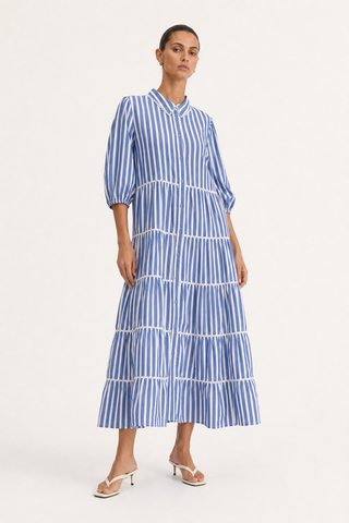 Marlow Linen Dress in Santorini Breton Stripe