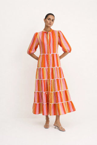 Martina Linen Dress In Capri Print