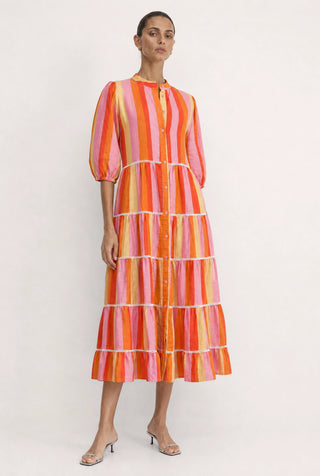 Martina Linen Dress In Capri Print