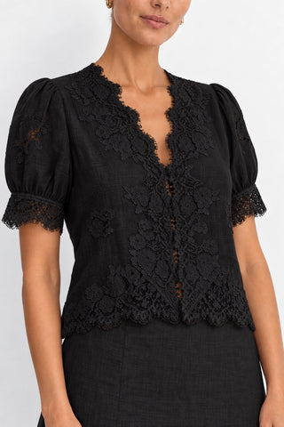 Colette Ramie Lace Shirt in Black