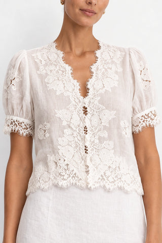 Colette Ramie Lace Shirt in White
