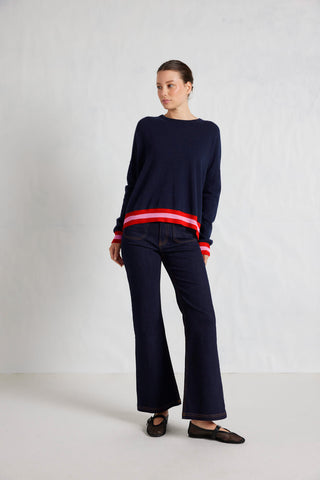 Alessandra Knitwear Sandrine Merino Cashmere Sweater in Navy/Red