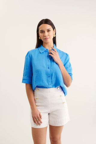 Ruby Linen Shirt  In Cornflower