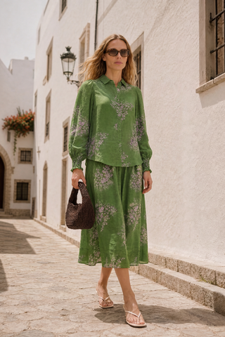 Sylvie Ramie Skirt  In Maple Print