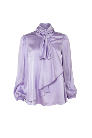 Pussy Bow Silk Shirt in Lilac