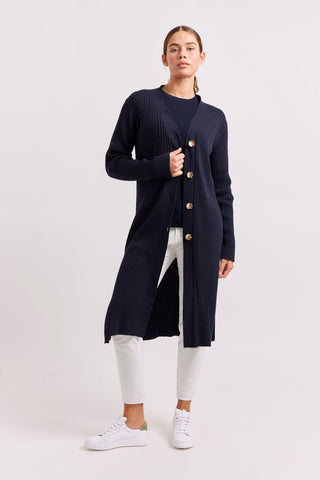 Alessandra Cardigan Leah Cotton Cashmere Cardi in Neat Navy